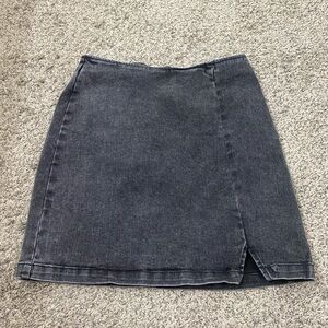 wild fable Charcoal Black Denim Mini Skirt with Front Slit